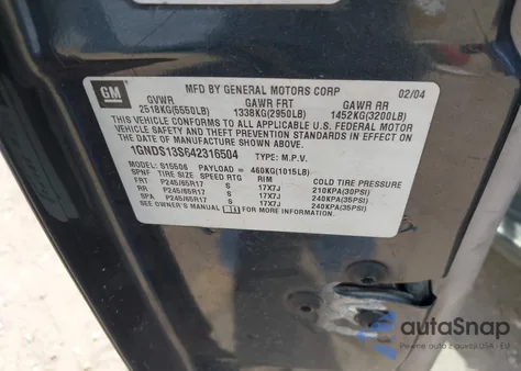 2004 Chevrolet Trailblazer Lt z USA, uszkodzony, nr VIN 1GNDS13S642316504